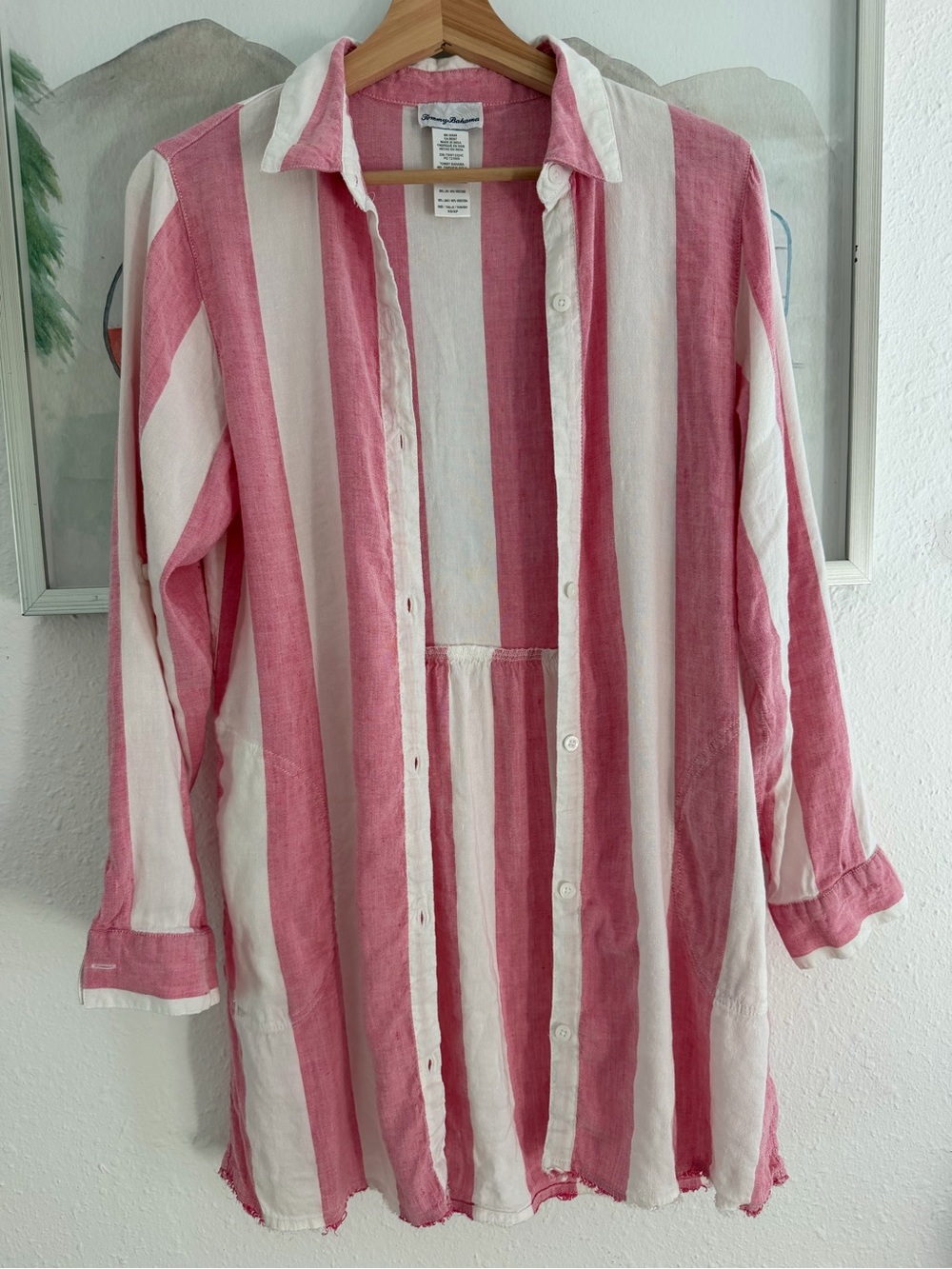 Tommy Bahama Pink & White Striped Linen-Blend Shirt Dress